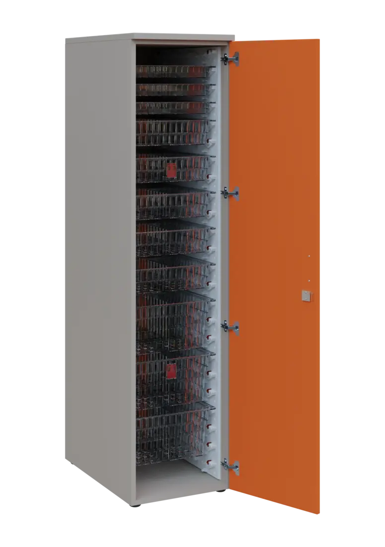 EUROMEDICA D - 46 TRANSPARENT skříň léková boxová, 1-dveřová, pravá, 1950x460x735, korpus šedý, dvíř